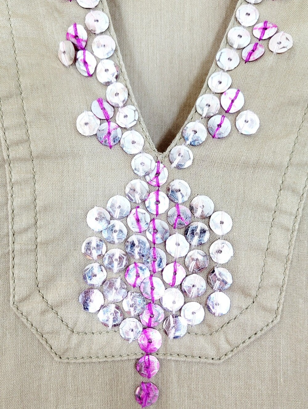 PARADIS BLANC European Cotton Sequin Detail Kaftan Swimsuit Coverup Cover Up M - Picture 7 of 11
